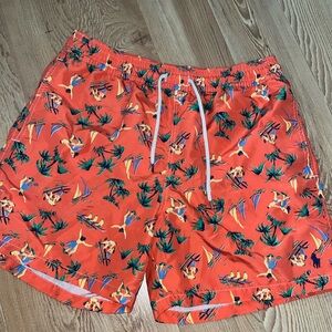 Polo Ralph Lauren Mens Orange Hawaiian Print Swim Trunks Size MEDIUM